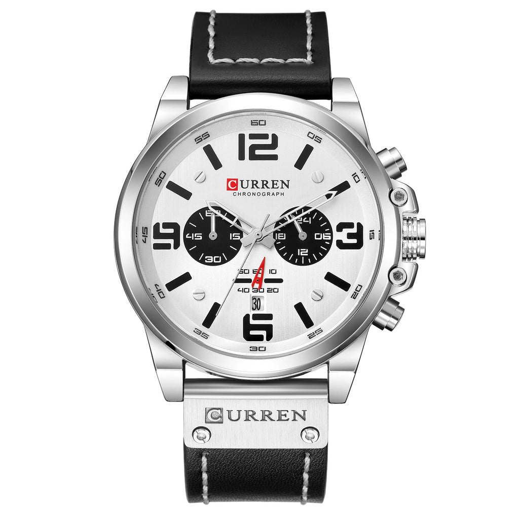 6-Needle Quartz Watch with Calendar and Waterproof Strap