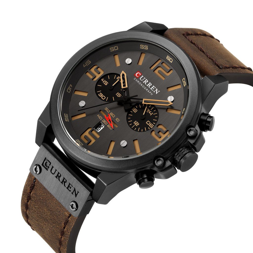 6-Needle Quartz Watch with Calendar and Waterproof Strap