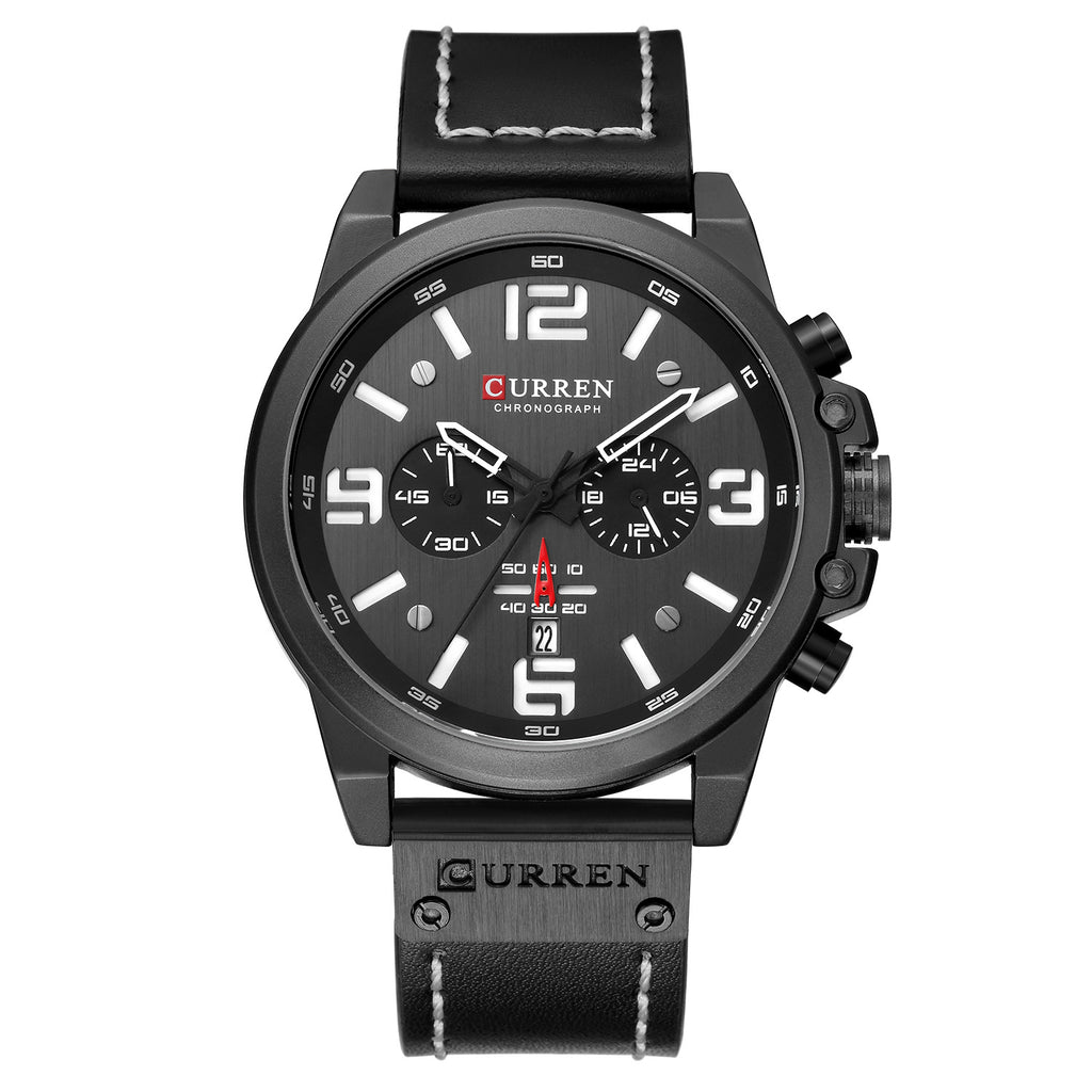 6-Needle Quartz Watch with Calendar and Waterproof Strap