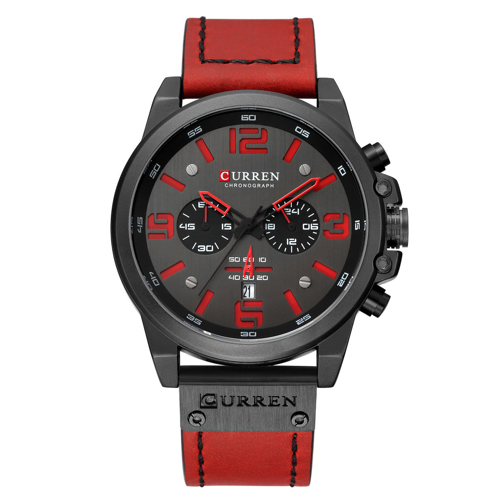 6-Needle Quartz Watch with Calendar and Waterproof Strap
