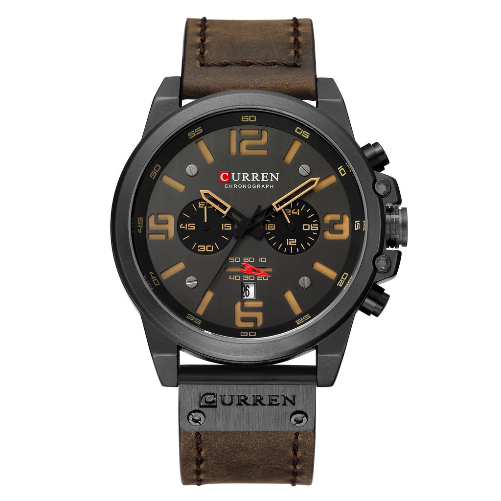 6-Needle Quartz Watch with Calendar and Waterproof Strap