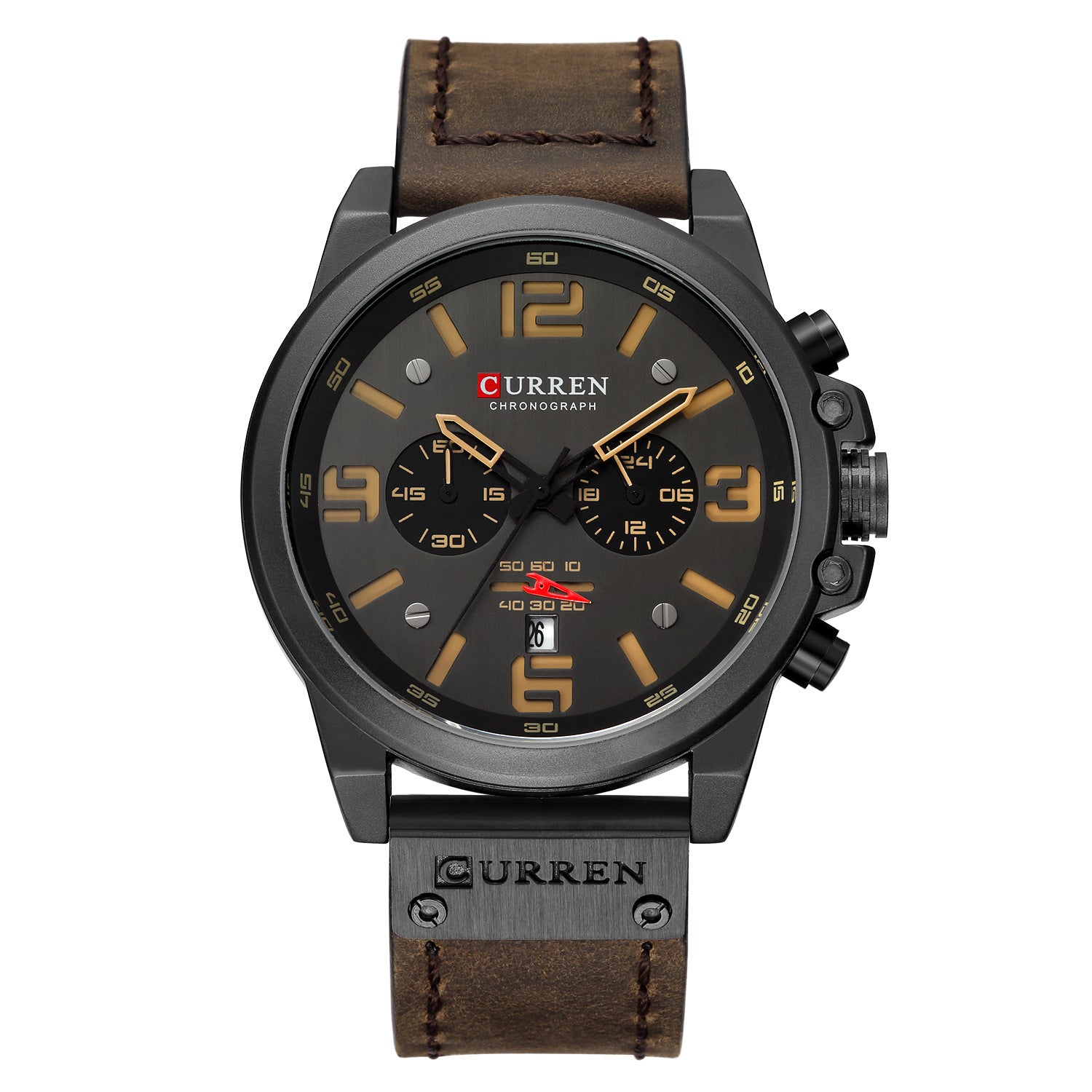 6-Needle Quartz Watch with Calendar and Waterproof Strap